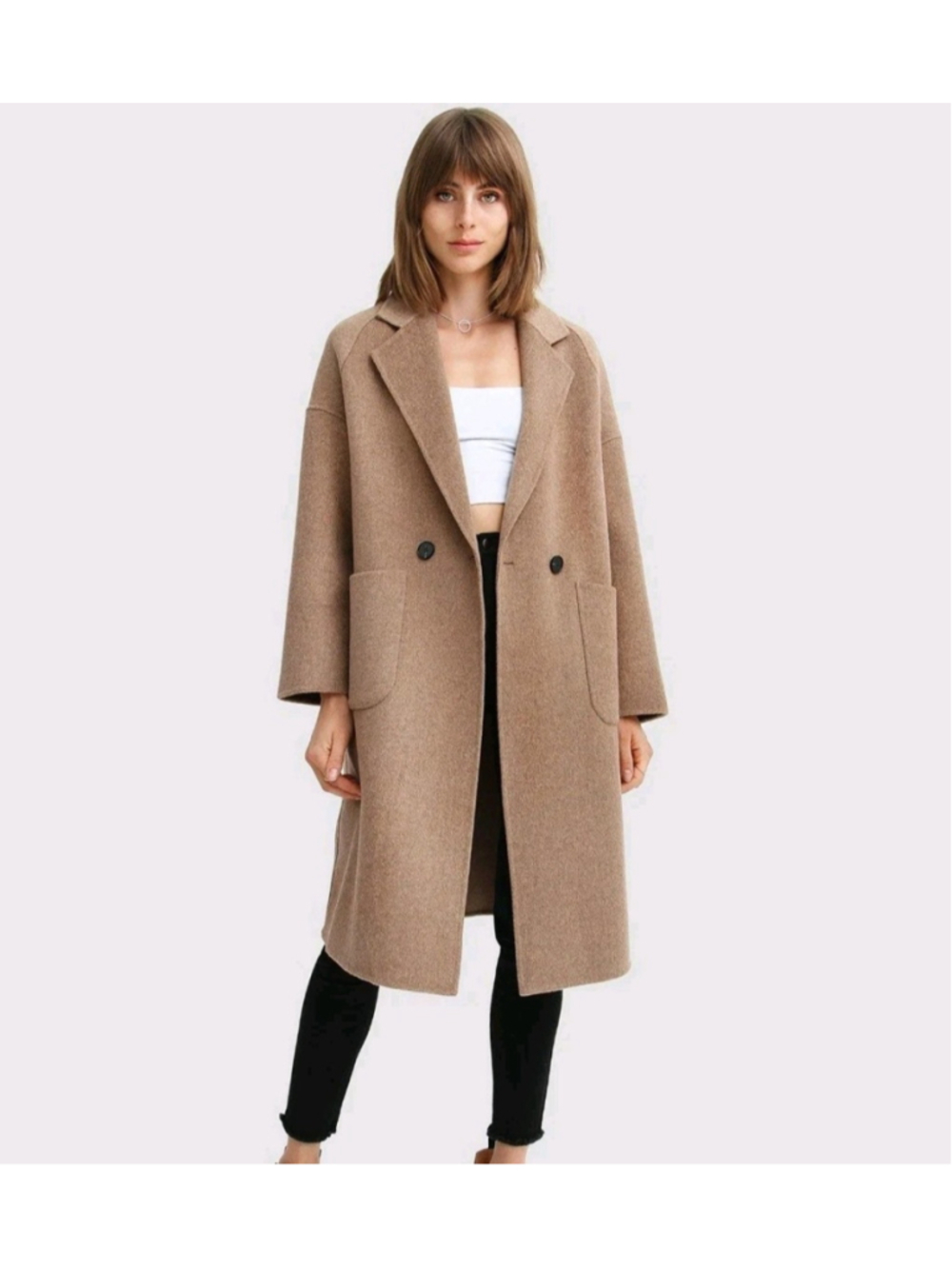 BELLE & BLOOM Women Oat Color Publisher Double-Breasted Wool Blend Coat NWT $279